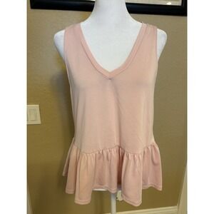 Lucky Brand Women's Tiered V Neck Tank, Small, Pink